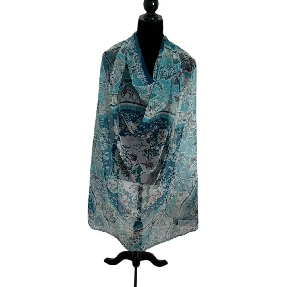 Vince Camuto Blue Marbled Silk Scarf NWOT